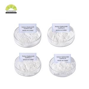 Poudre d'hyaluronate de sodium de poids moléculaire élevé, moyen et faible, disponible en usine : 3 kDA, 120 W-200 WDA, 120 W-130 WDA, 20 W-30 WDA