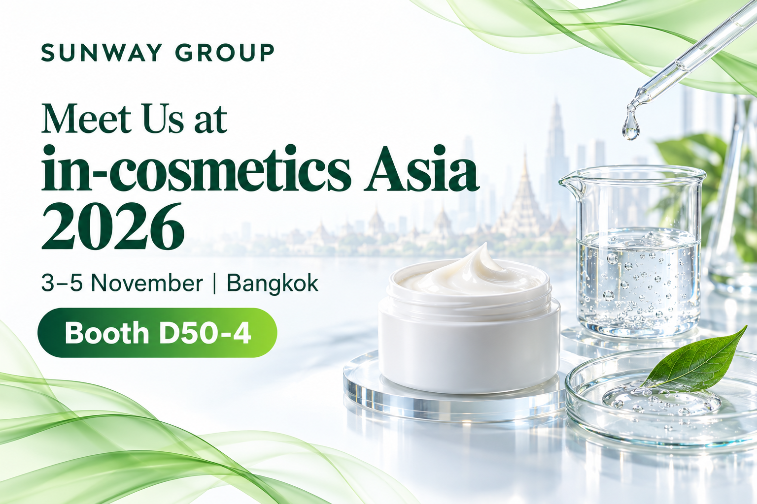 Retrouvez SUNWAY au salon in-cosmetics Asia 2026 — Stand D50-4